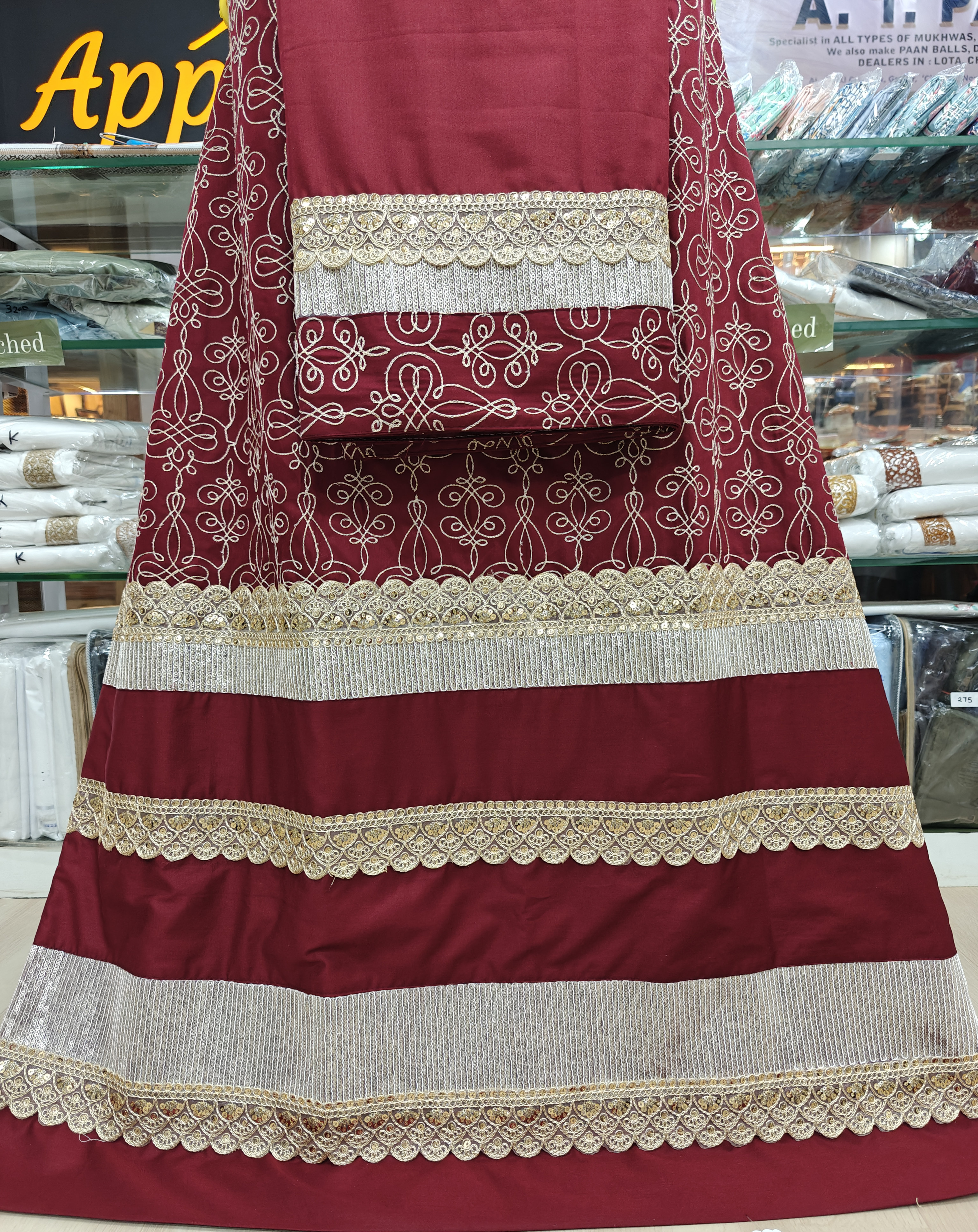  Maroon Rida, Embroidered Ghagra Semi Bridal 